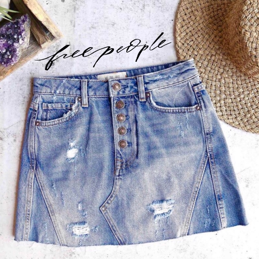 25 - Free People Distressed Denim Skirt